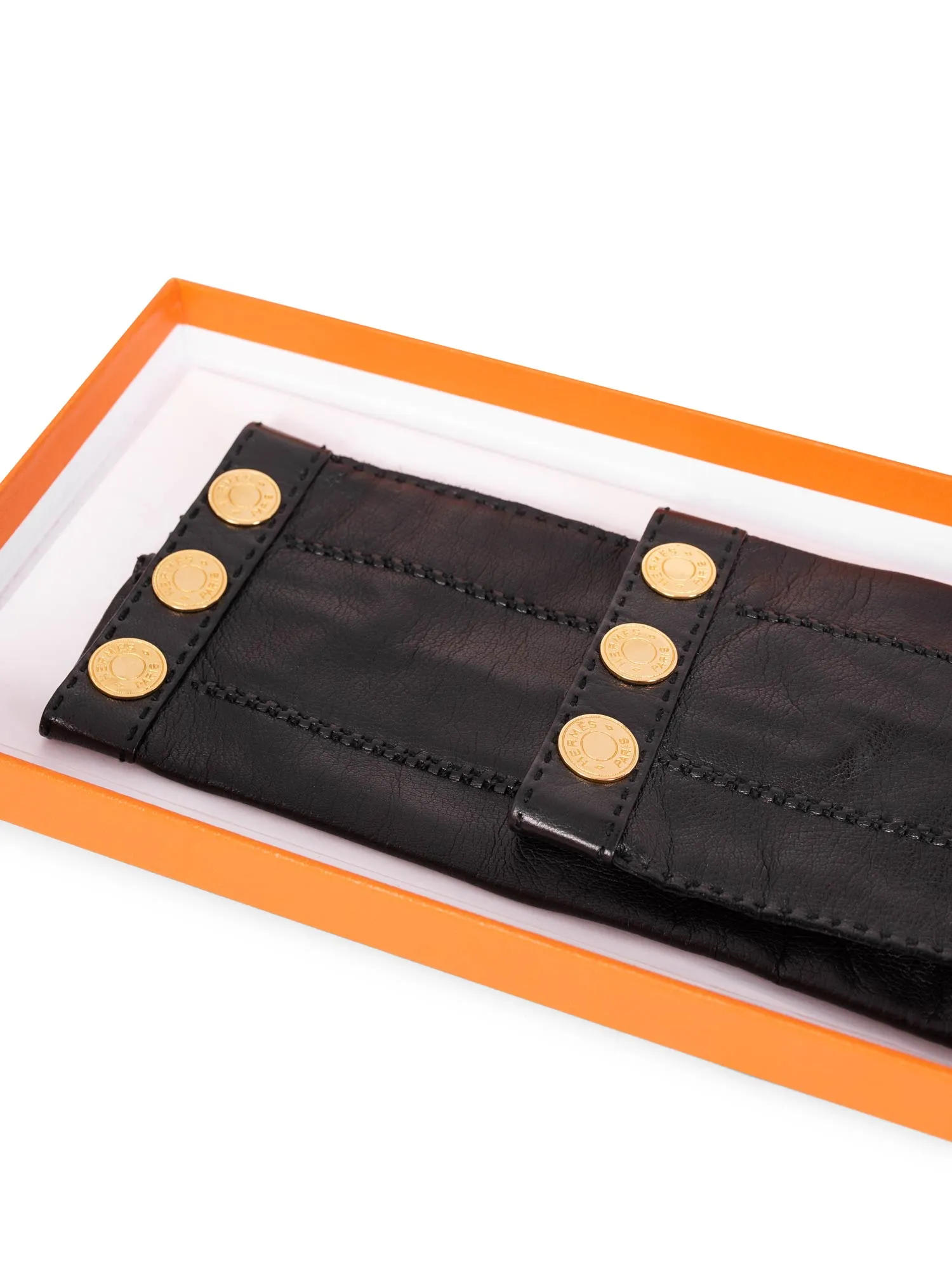 Hermes Leather Gold Medallion Gloves Black