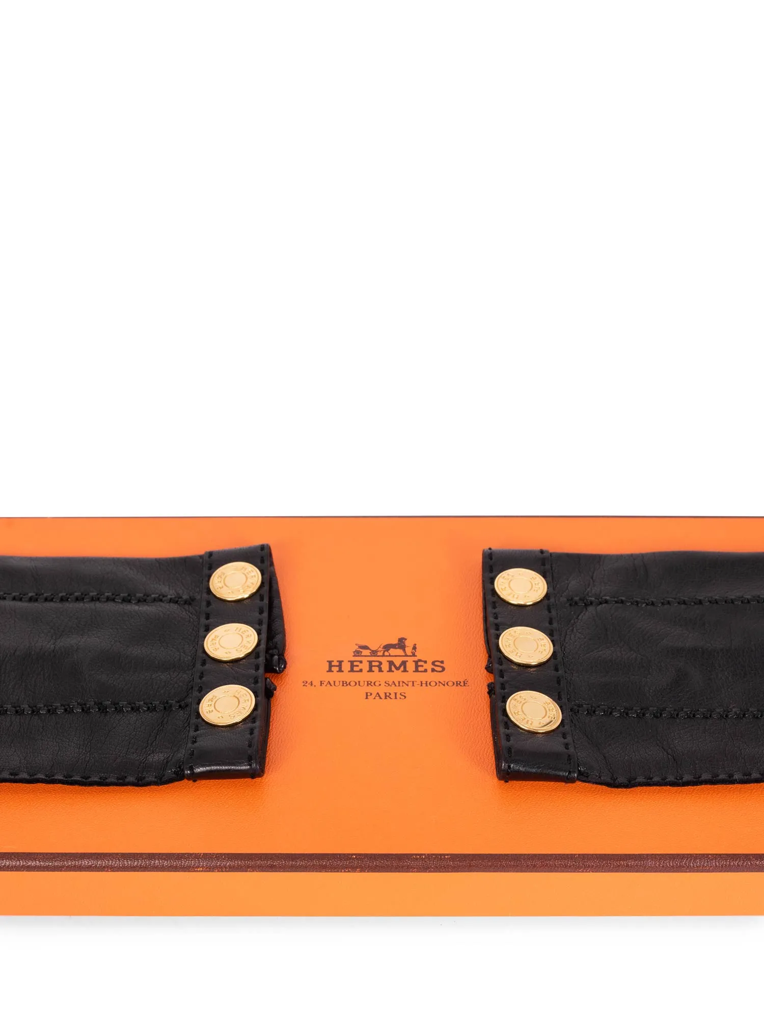 Hermes Leather Gold Medallion Gloves Black