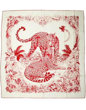 Hermes Red/White Jungle Love Tattoo 140cm Silk/Cashmere Shawl