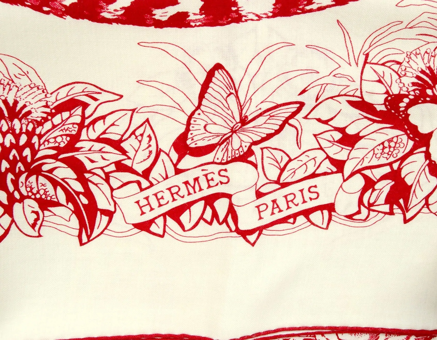 Hermes Red/White Jungle Love Tattoo 140cm Silk/Cashmere Shawl