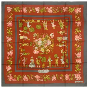 Hermes Scarf "Jardiniers du Roy" by Maurice Tranchant Vintage 90cm Silk