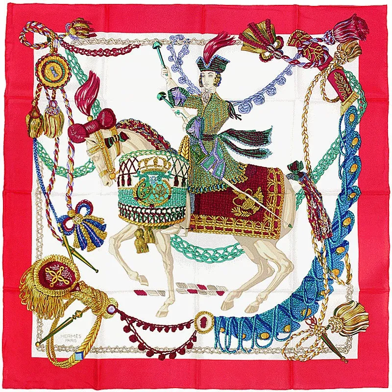 Hermes Scarf "La Timbalier" by  Francoise Heron Vintage 90cm Silk