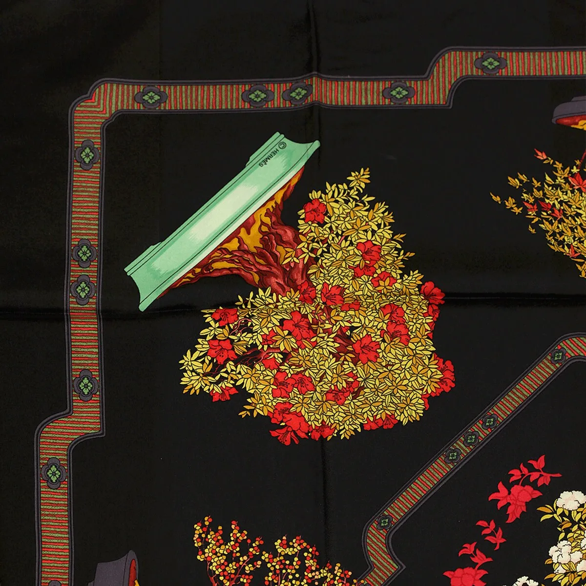 Hermes Scarf "Les Beaux Jours de Bonsai" by Catherine Baschet 90cm Silk