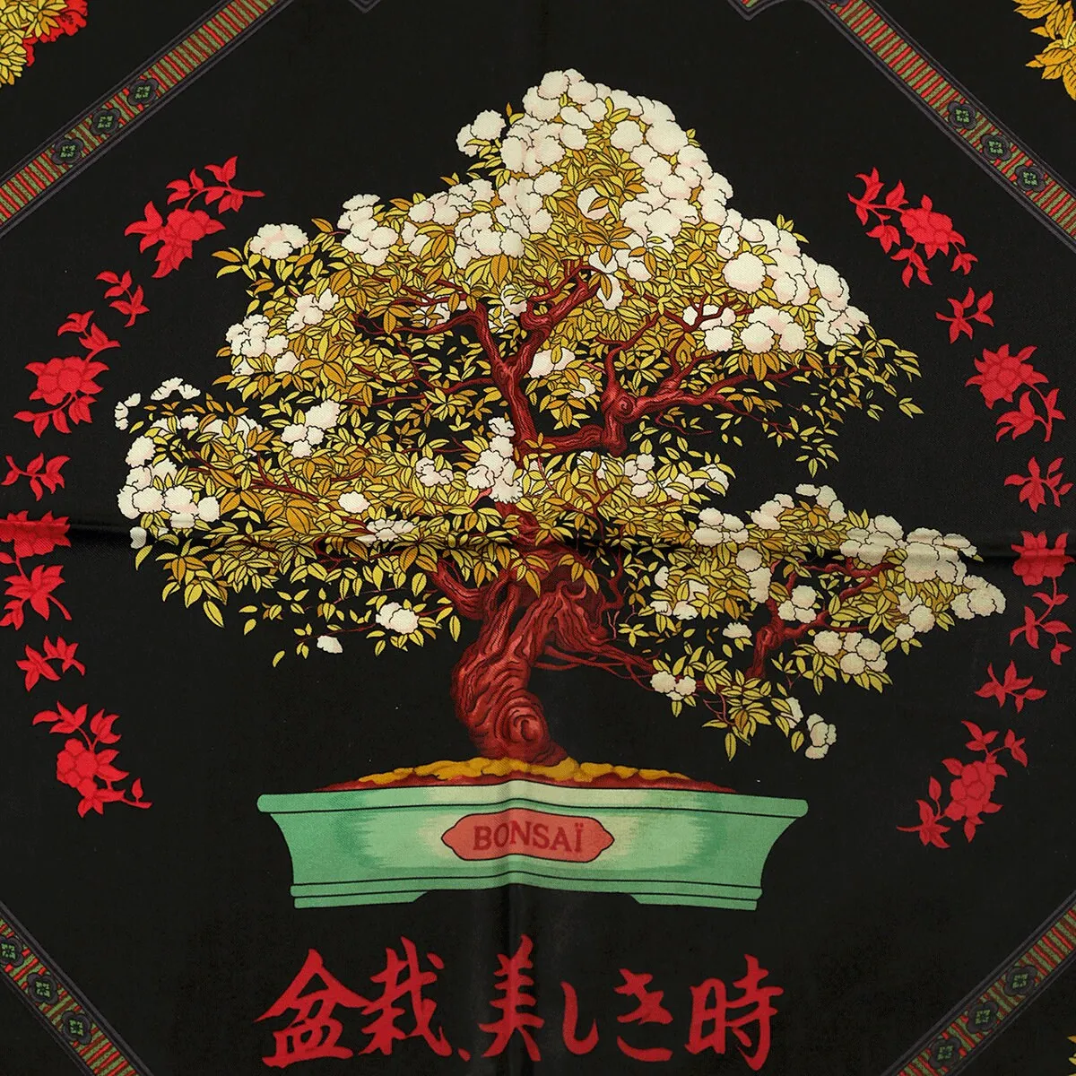 Hermes Scarf "Les Beaux Jours de Bonsai" by Catherine Baschet 90cm Silk