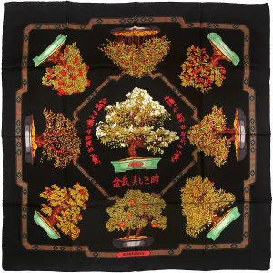 Hermes Scarf "Les Beaux Jours de Bonsai" by Catherine Baschet 90cm Silk