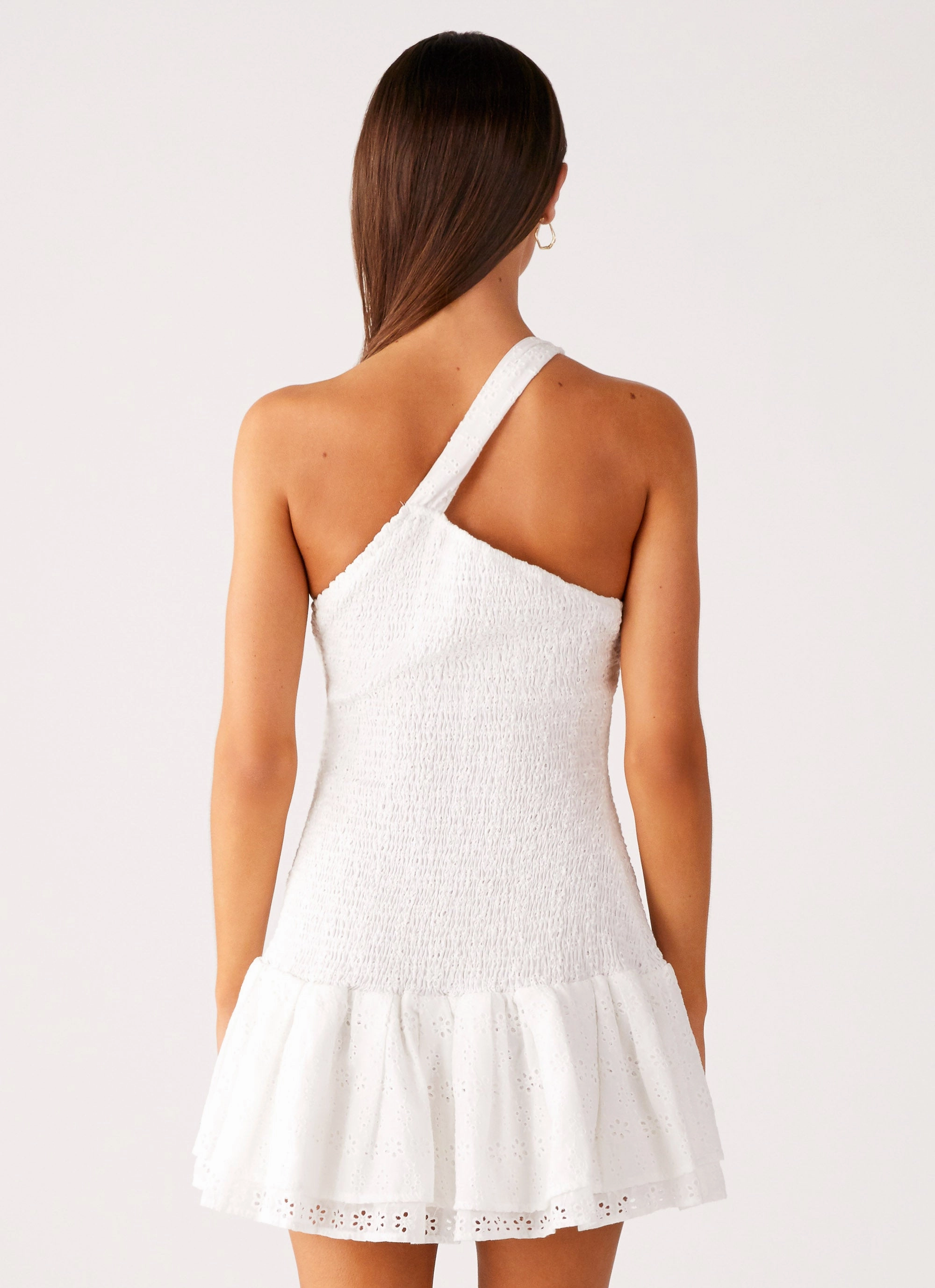 Hestia Drop Waist Shirring Mini Dress - White