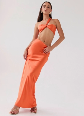Hidden Oasis Satin Maxi Skirt - Tangerine Hidden Oasis Satin Maxi Skirt - Tangerine
