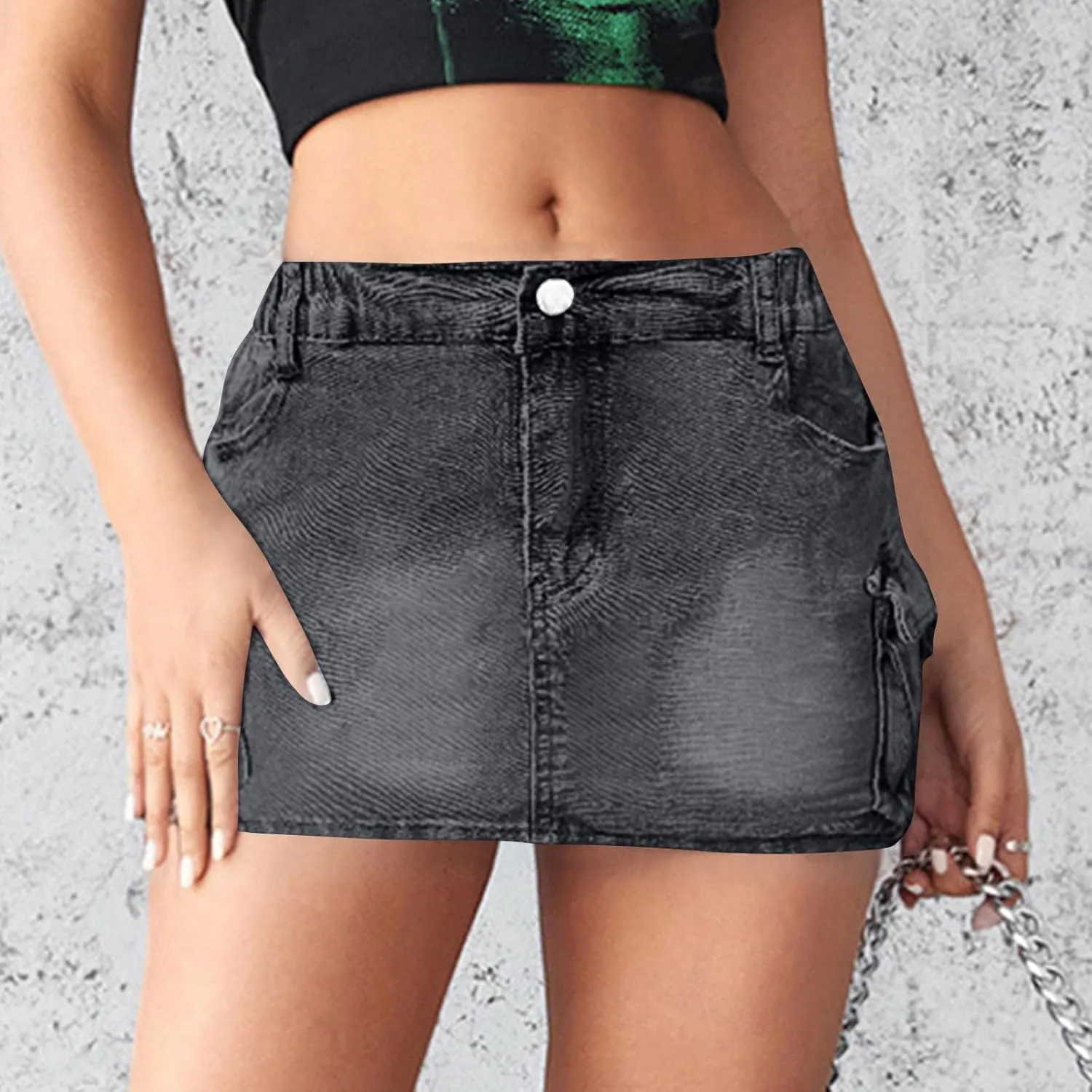High Stretchy Cargo Skirt for Women Low Waist High Waisted Y2k Mini Jean Skirts Cute Denim Skirt with Pockets