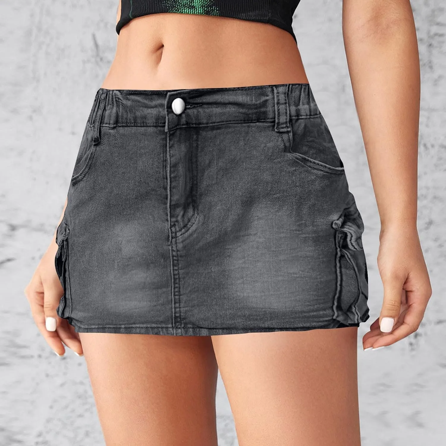 High Stretchy Cargo Skirt for Women Low Waist High Waisted Y2k Mini Jean Skirts Cute Denim Skirt with Pockets