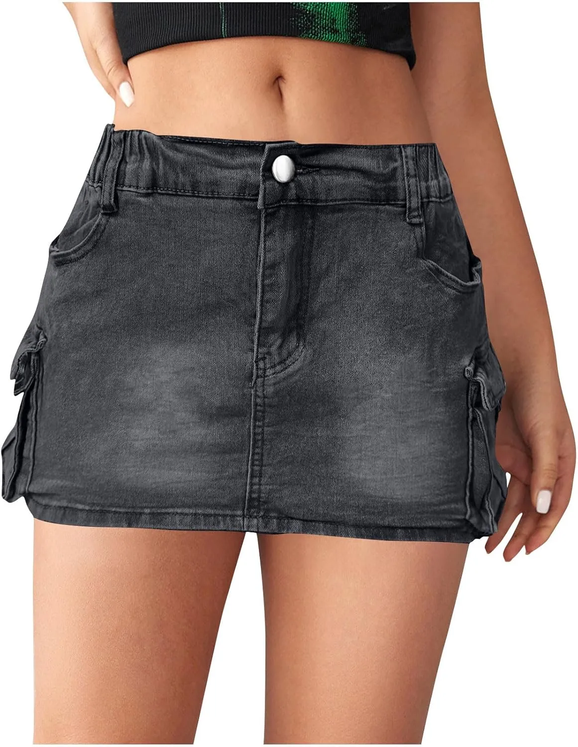 High Stretchy Cargo Skirt for Women Low Waist High Waisted Y2k Mini Jean Skirts Cute Denim Skirt with Pockets