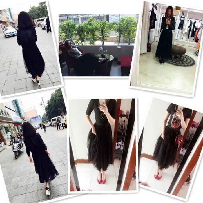 High Waist Celebrity Inspired Skirt A-Line Mesh Tutu Flare Mid-Length Skirt