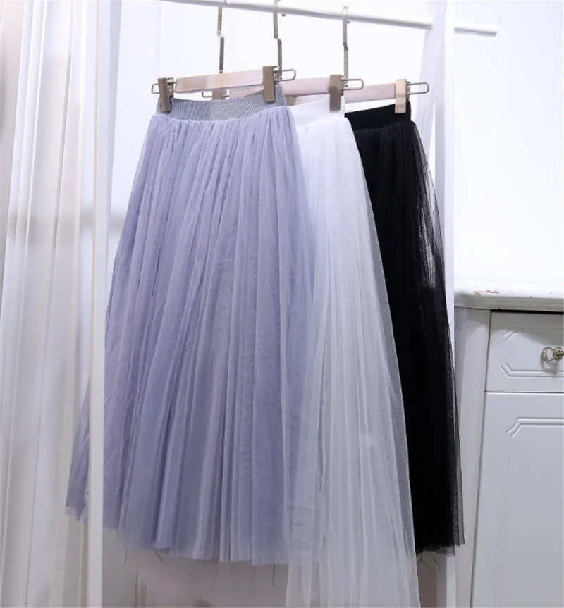 High Waist Celebrity Inspired Skirt A-Line Mesh Tutu Flare Mid-Length Skirt