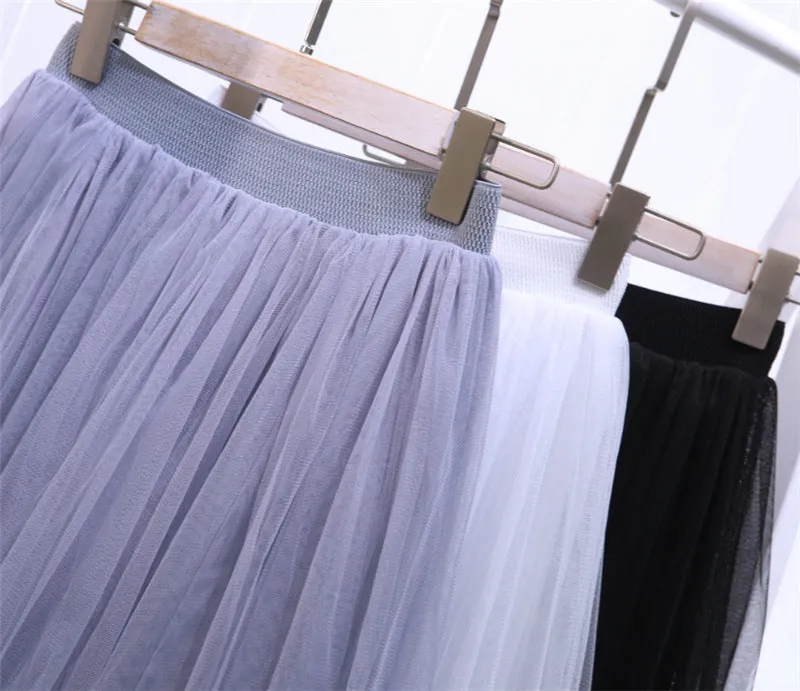 High Waist Celebrity Inspired Skirt A-Line Mesh Tutu Flare Mid-Length Skirt