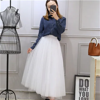 High Waist Celebrity Inspired Skirt A-Line Mesh Tutu Flare Mid-Length Skirt