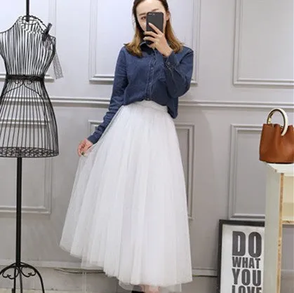 High Waist Celebrity Inspired Skirt A-Line Mesh Tutu Flare Mid-Length Skirt
