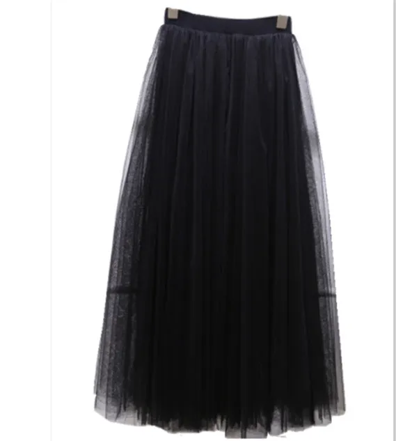 High Waist Celebrity Inspired Skirt A-Line Mesh Tutu Flare Mid-Length Skirt