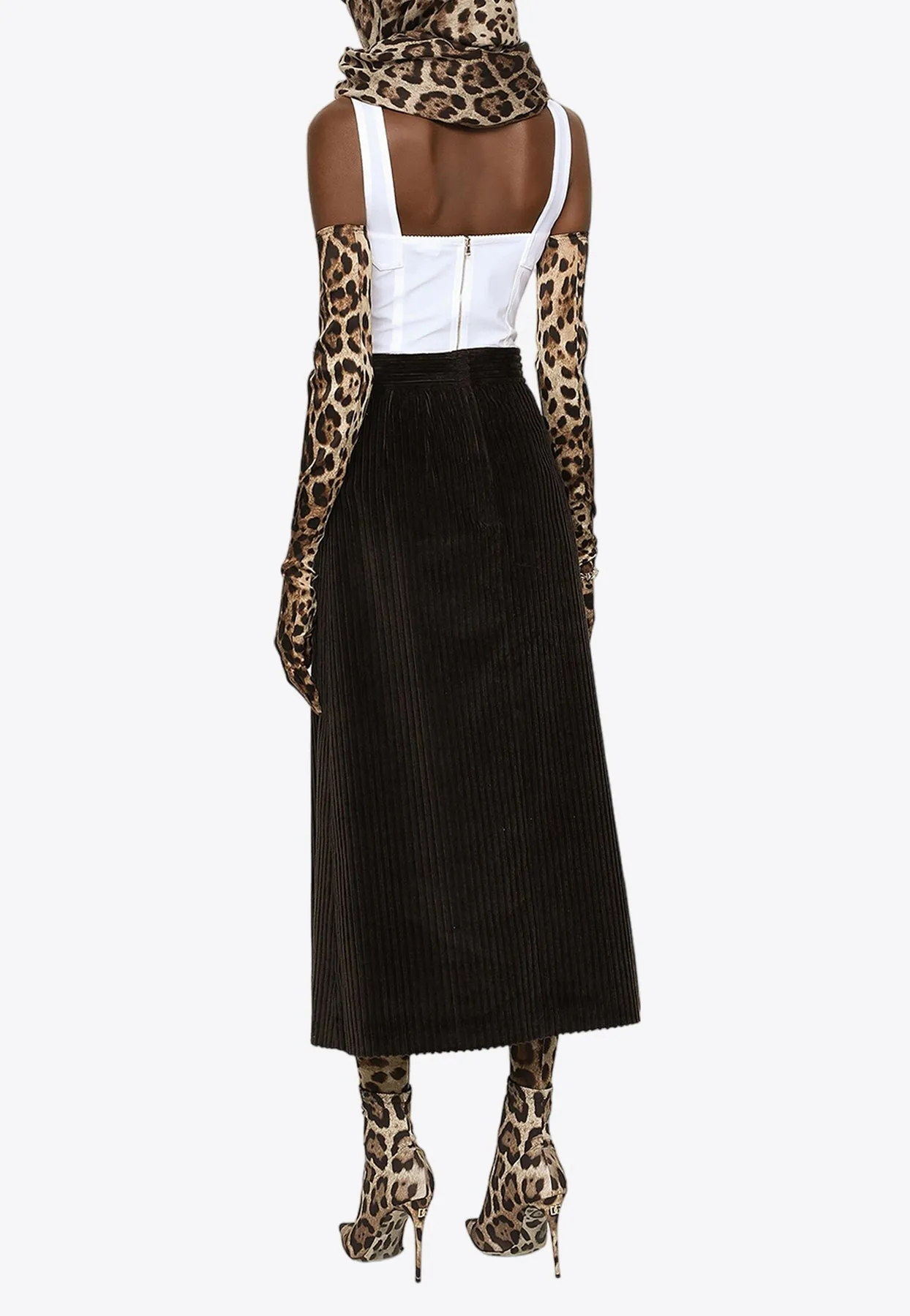 High-Waist Corduroy Midi Skirt