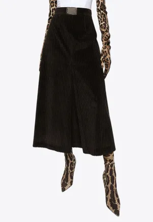 High-Waist Corduroy Midi Skirt