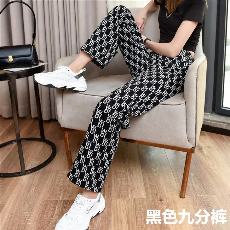 High Waist Wide Leg Pants Women Drape Floor Length Long Summer Slim-Look Straight Thin Casual Pants