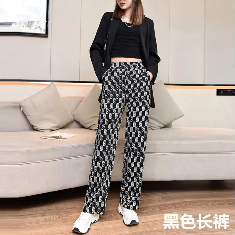 High Waist Wide Leg Pants Women Drape Floor Length Long Summer Slim-Look Straight Thin Casual Pants