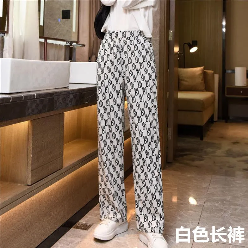 High Waist Wide Leg Pants Women Drape Floor Length Long Summer Slim-Look Straight Thin Casual Pants