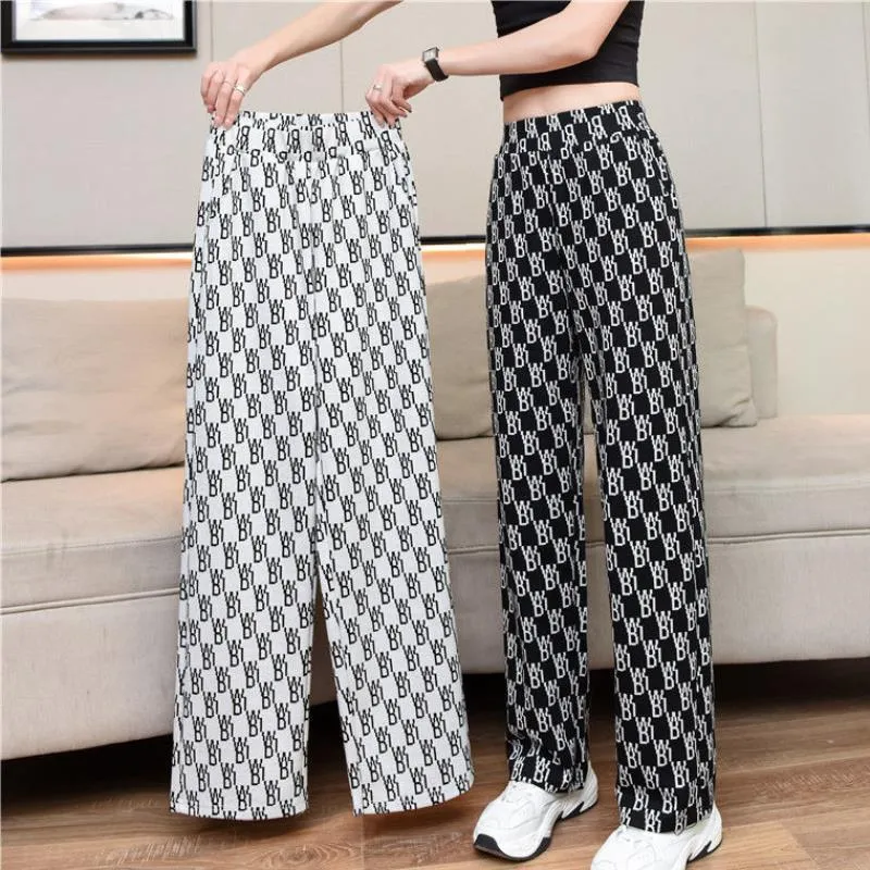 High Waist Wide Leg Pants Women Drape Floor Length Long Summer Slim-Look Straight Thin Casual Pants