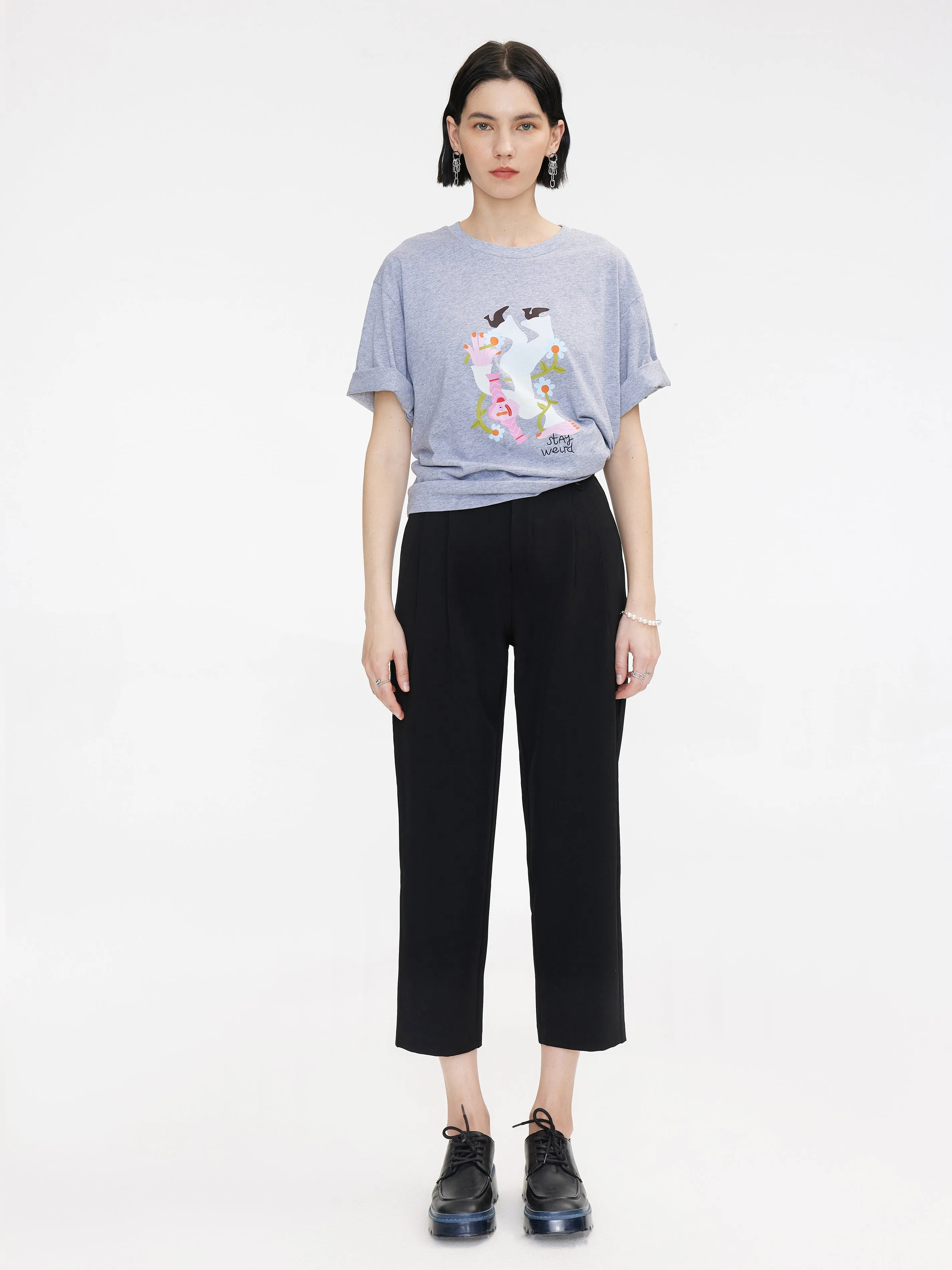 High-Waisted Straight Slim Tailored Trousers