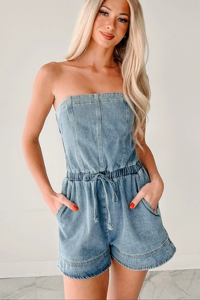 High Noon Honey Strapless Denim Romper (Light Denim) High Noon Honey Strapless Denim Romper (Light Denim)