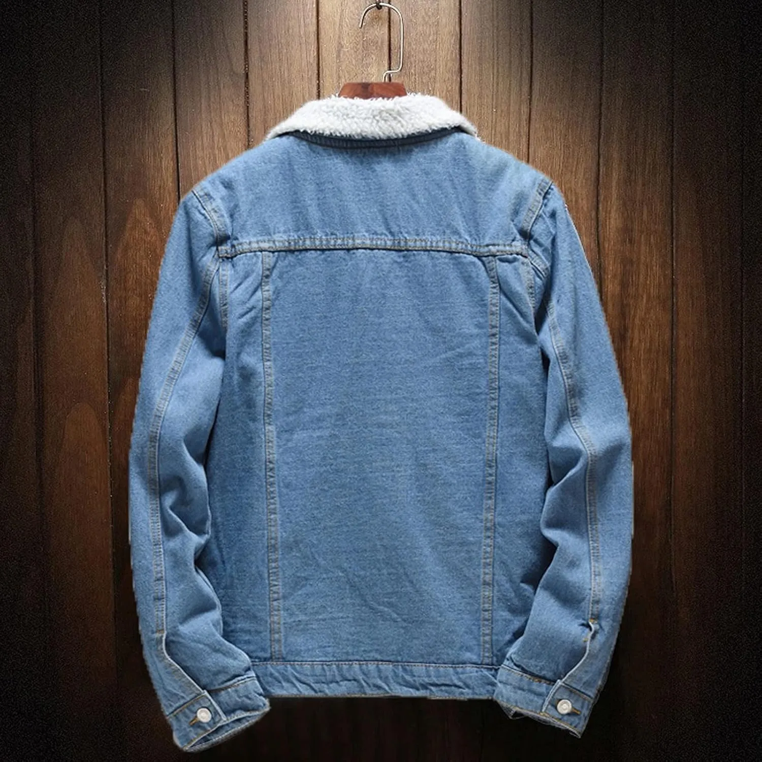 hlysgo Men's Lapel Sherpa Fleece Lined Thicken Denim Jean Trucker Jacket Coats Long Sleeve Slim Fit Casual Jean Jacket