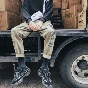 Hong Kong Korean Trendy CHIC Pants Men Japanese Loose Pocket Cargo Pants Jogger Casual Pants