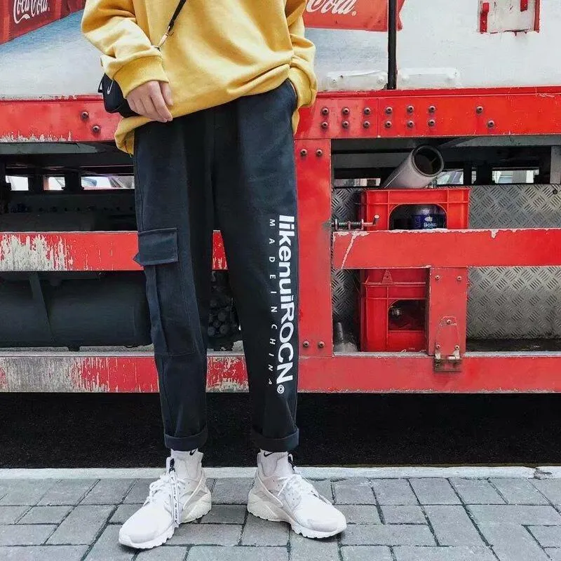 Hong Kong Korean Trendy CHIC Pants Men Japanese Loose Pocket Cargo Pants Jogger Casual Pants
