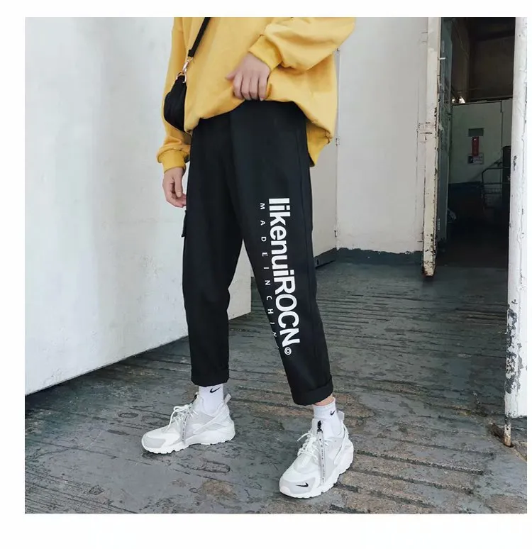 Hong Kong Korean Trendy CHIC Pants Men Japanese Loose Pocket Cargo Pants Jogger Casual Pants