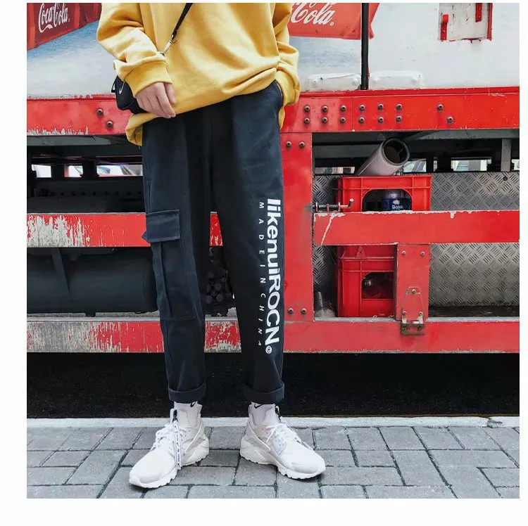 Hong Kong Korean Trendy CHIC Pants Men Japanese Loose Pocket Cargo Pants Jogger Casual Pants