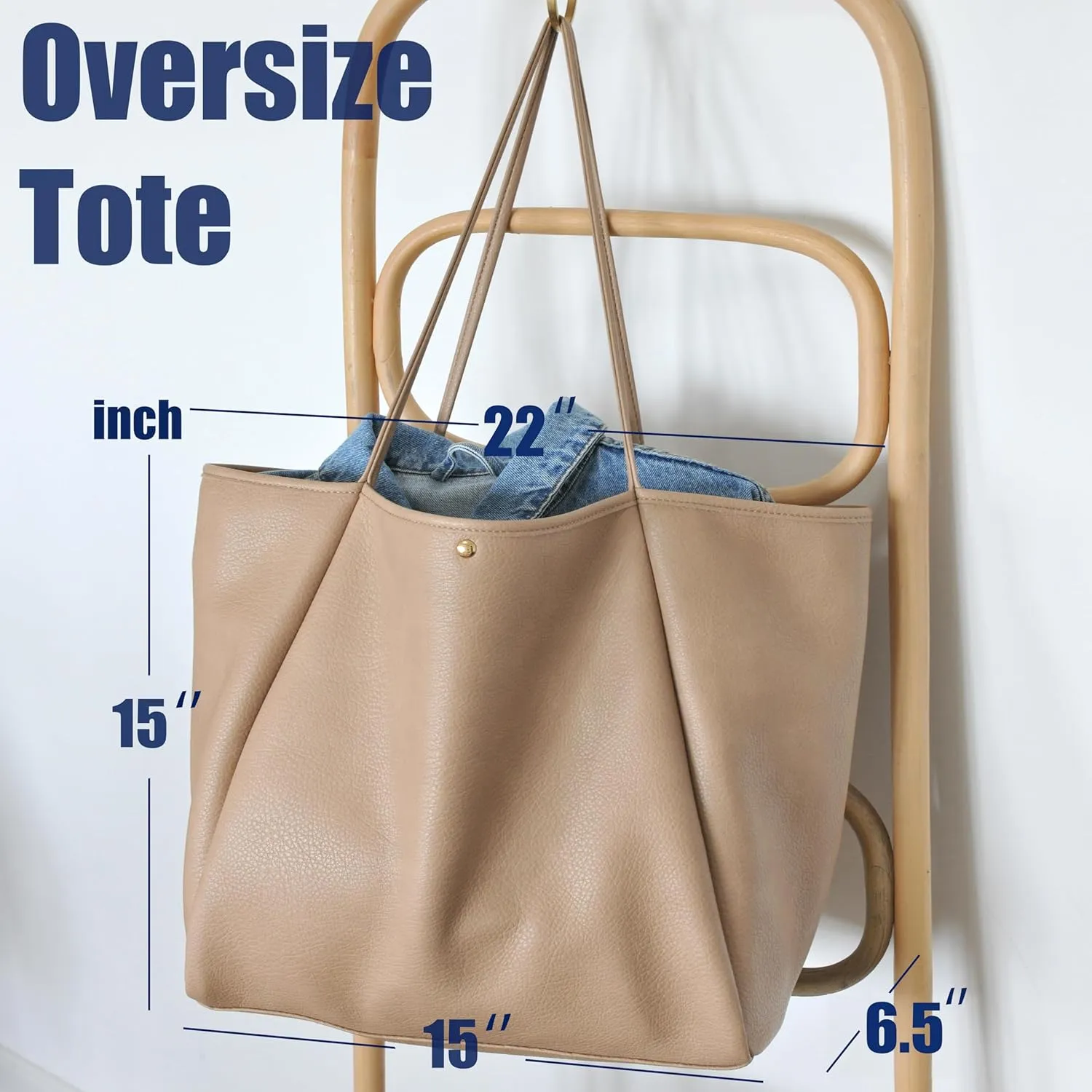 HOXIS Oversize Vegan Leather Tote Women Weekender Bag Shopper Handbag Travel Purse