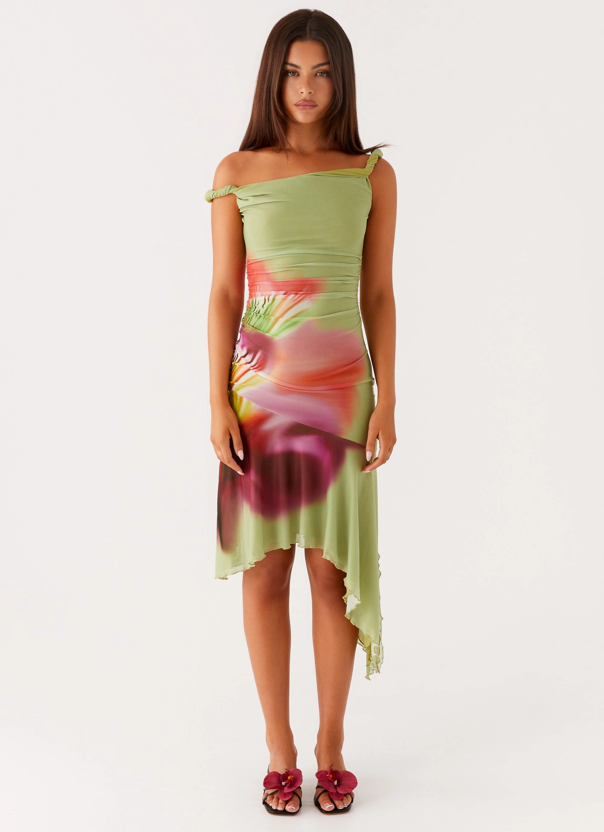 Huntah Midi Dress - Green Tropical