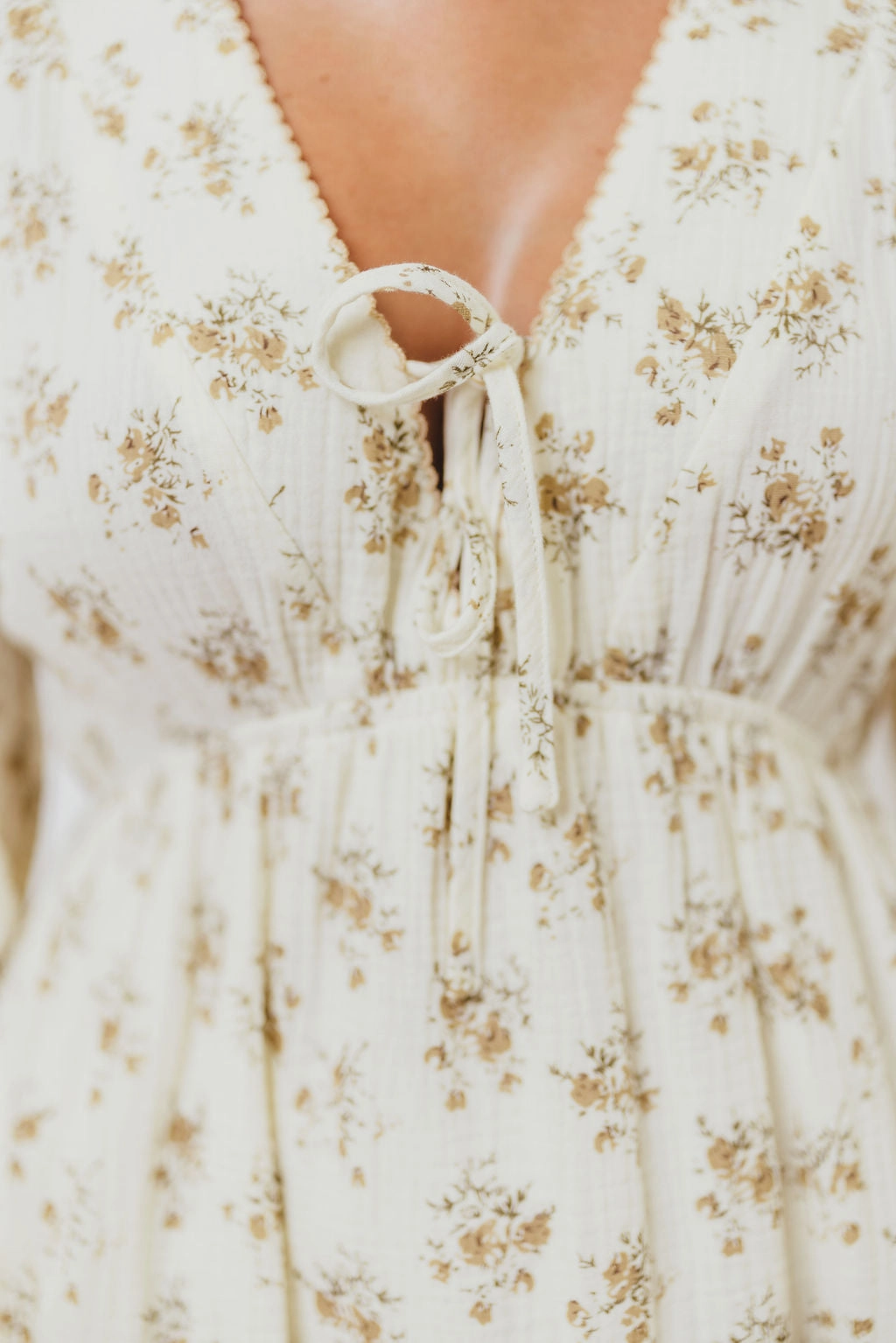 Hunter 100% Cotton Gauze Maxi Dress with Detail Trimming in Cream Taupe Floral - Bump Friendly and Inclusive Sizing