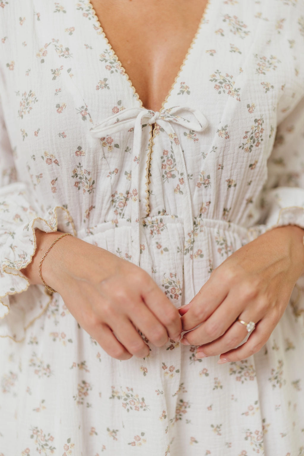 Hunter 100% Cotton Gauze Maxi Dress with Detail Trimming in Ivory Pink Floral - Bump Friendly and Inclusive Sizing