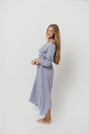 Hunter 100% Cotton Gauze Midi Dress in Blue - Bump Friendly Hunter 100% Cotton Gauze Midi Dress in Blue - Bump Friendly