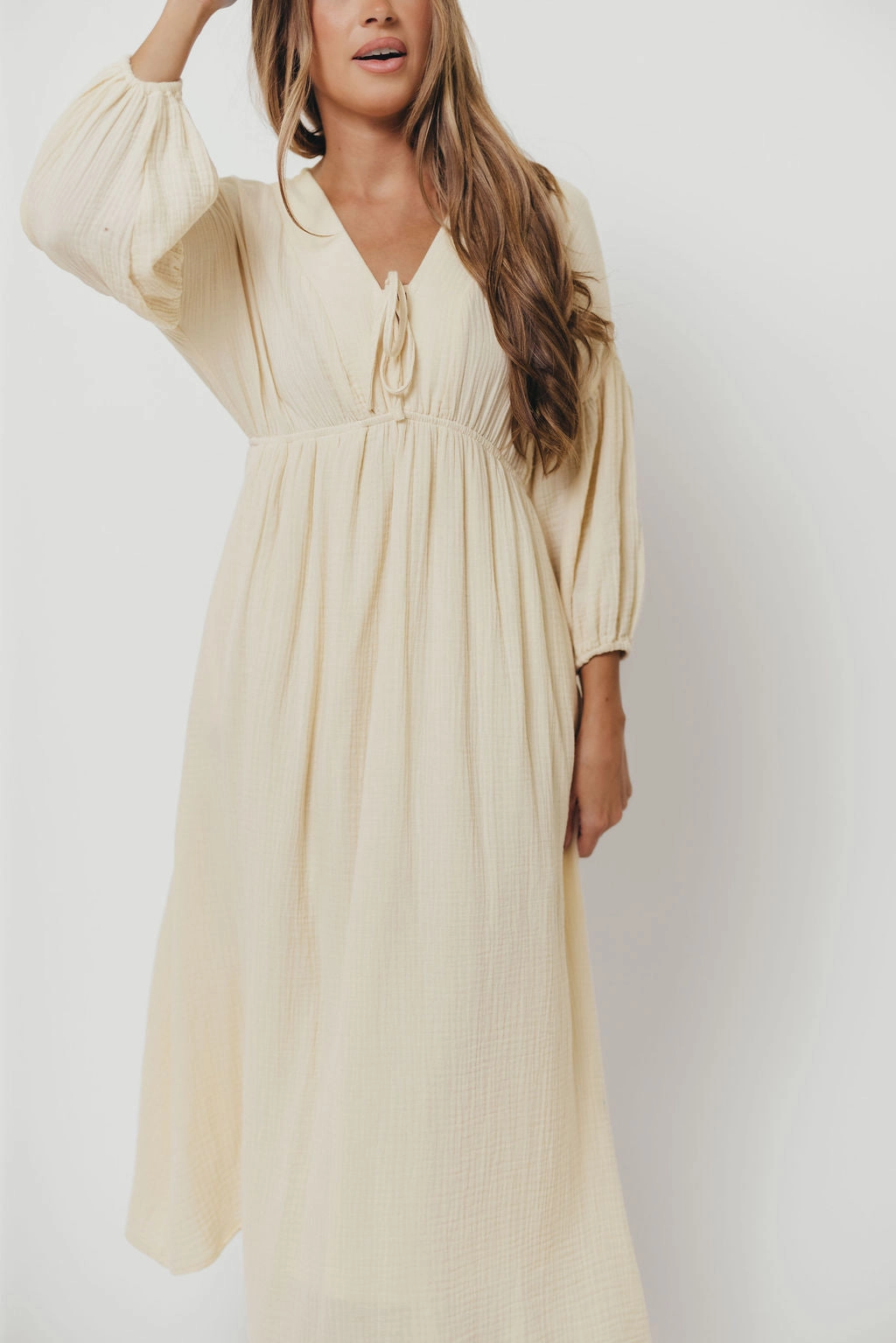 Hunter 100% Cotton Gauze Midi Dress in Butter - Bump Friendly