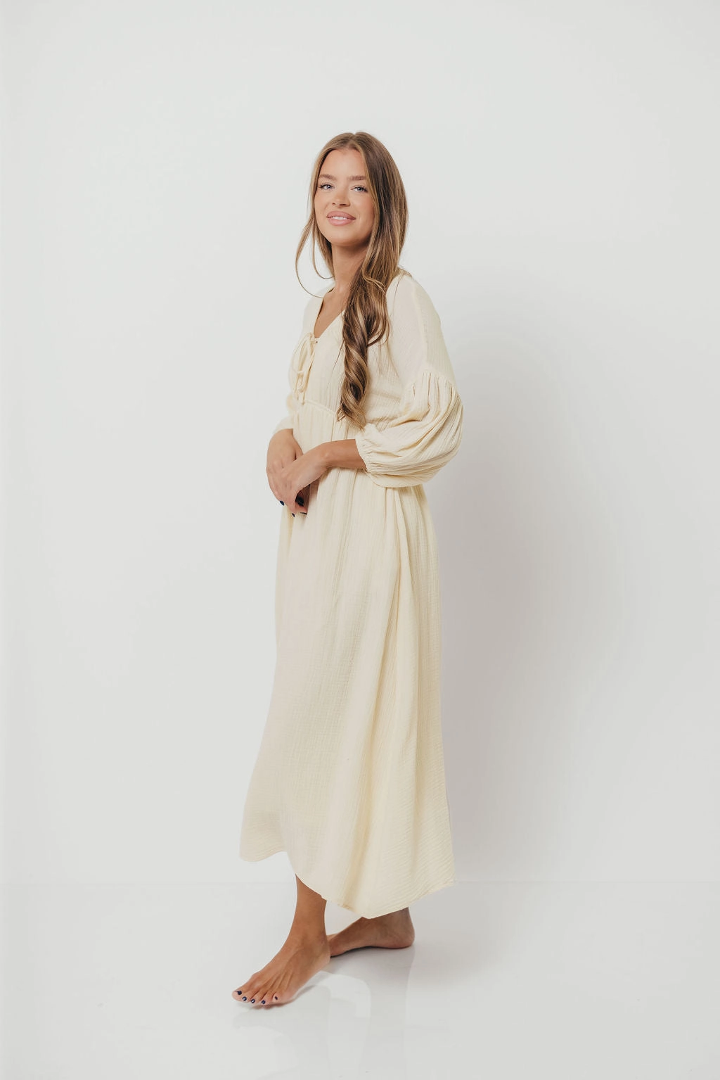 Hunter 100% Cotton Gauze Midi Dress in Butter - Bump Friendly
