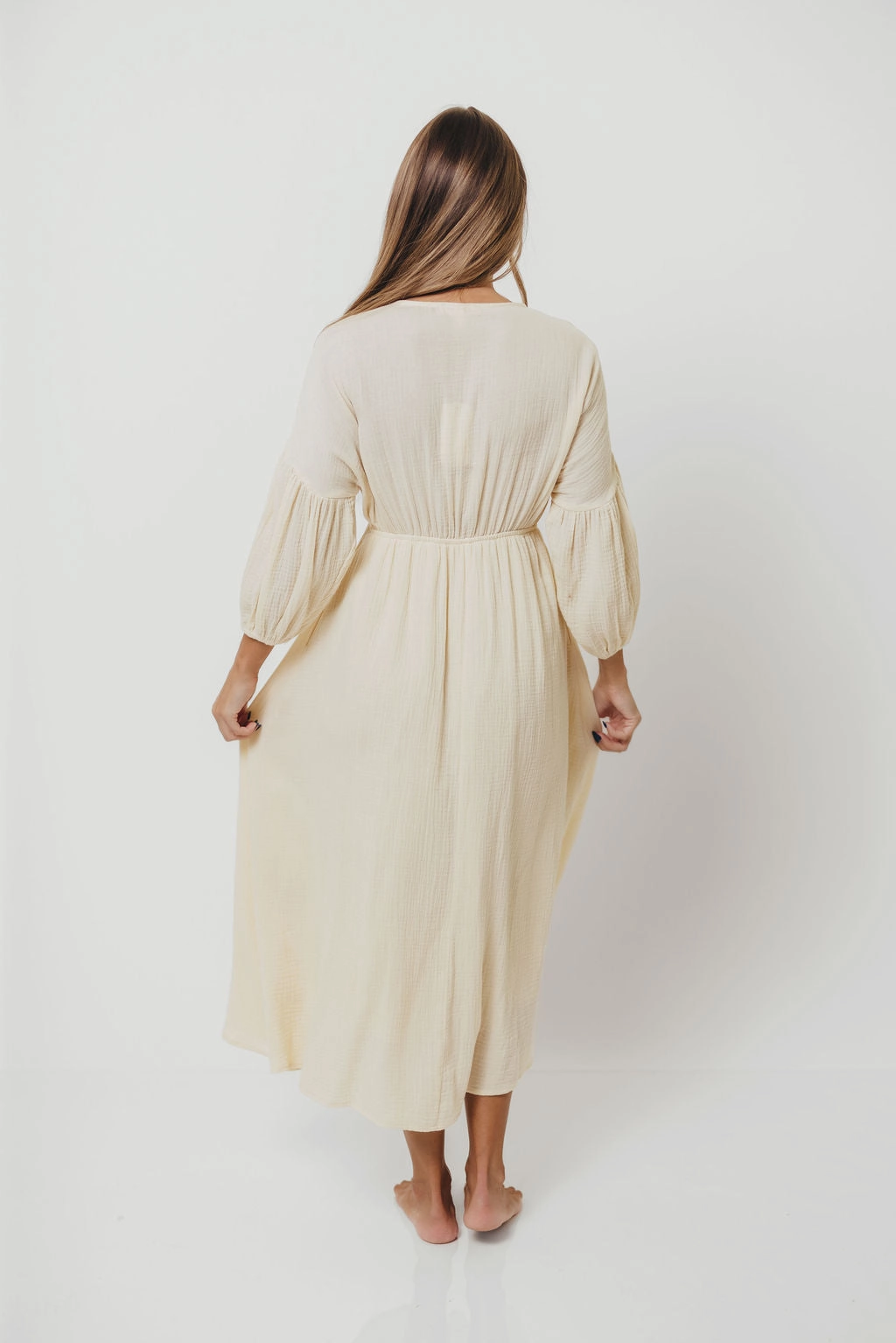 Hunter 100% Cotton Gauze Midi Dress in Butter - Bump Friendly