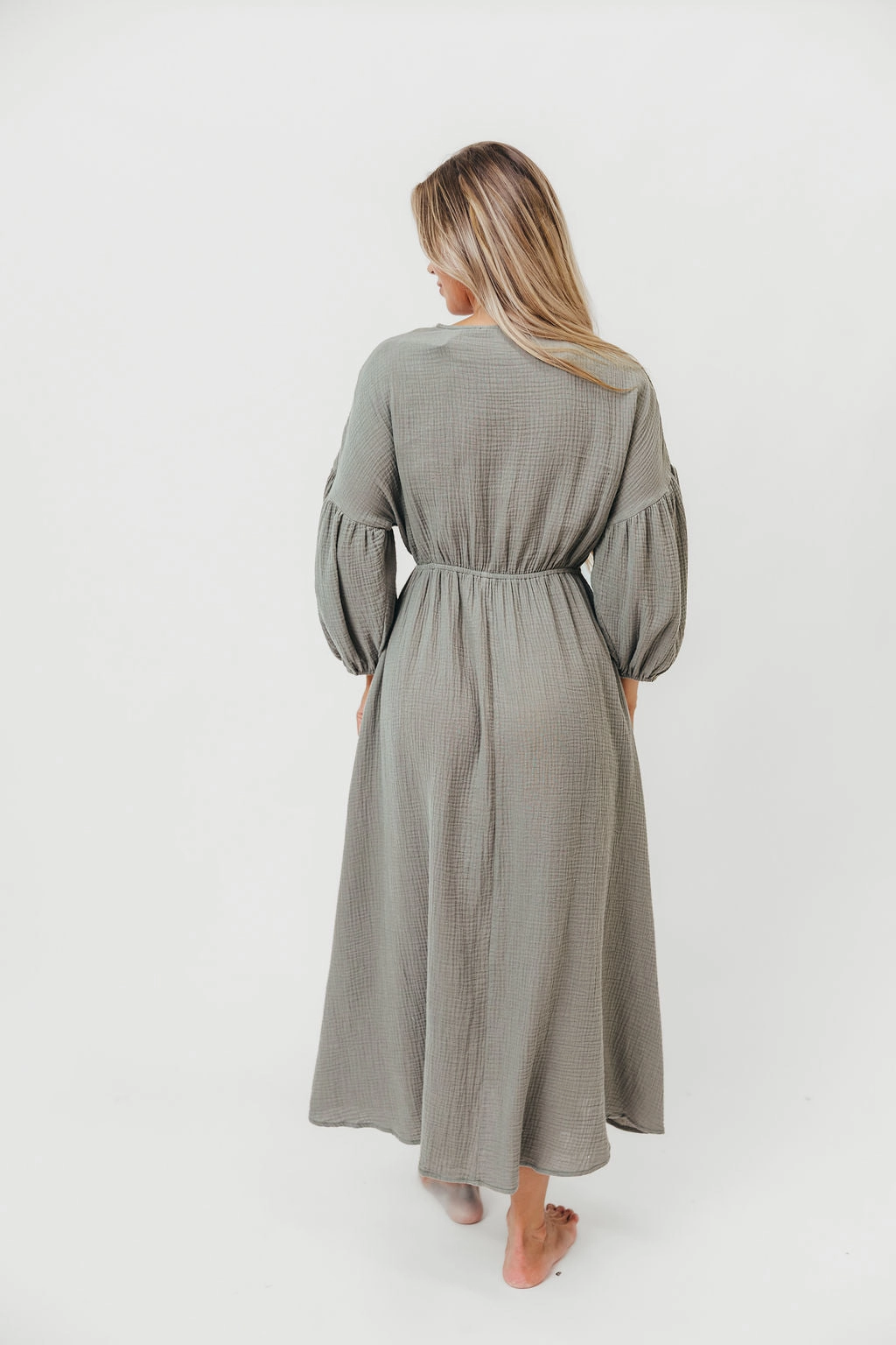 Hunter 100% Cotton Gauze Midi Dress in Dry Sage