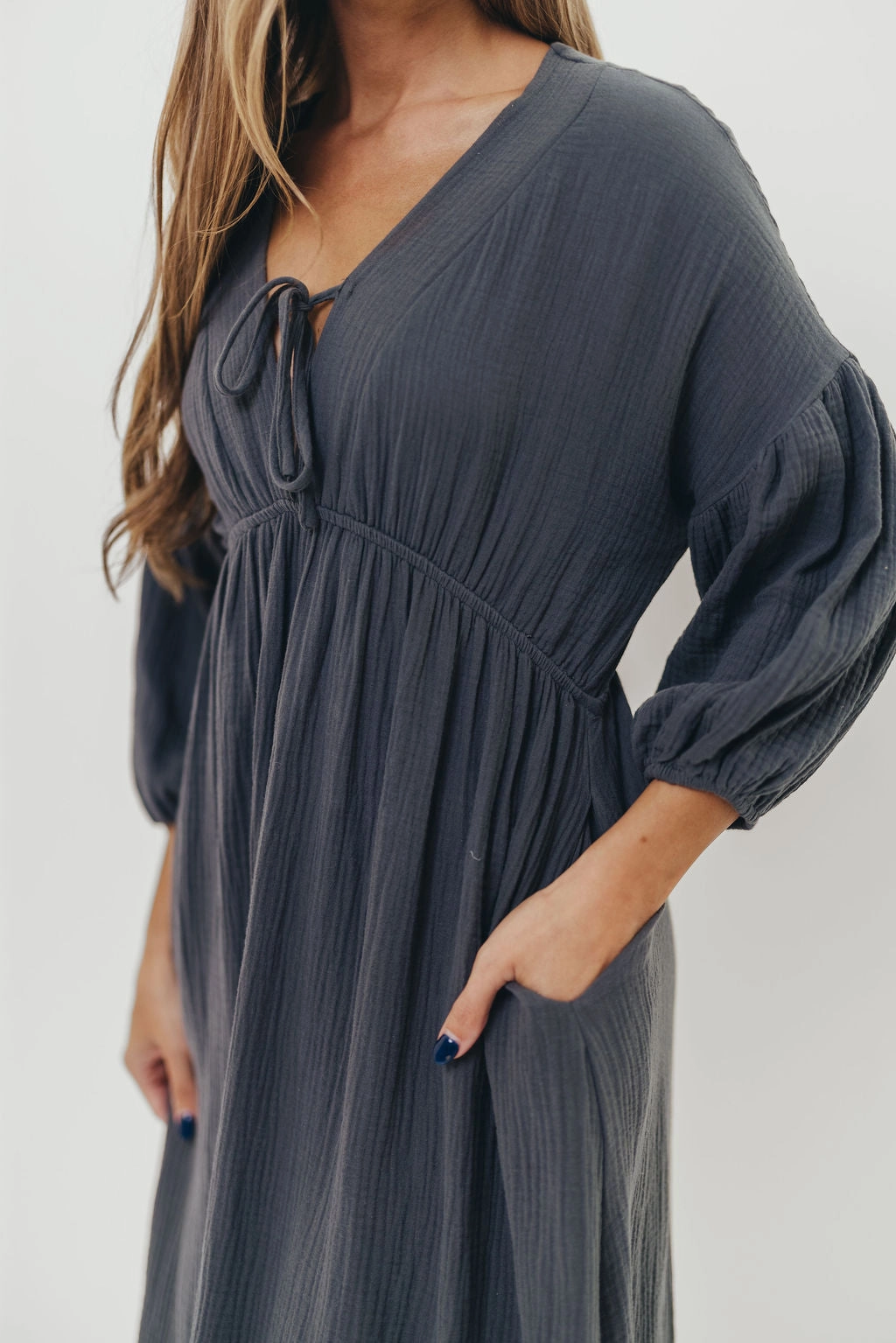 Hunter 100% Cotton Gauze Midi Dress in Dusty Navy - Bump Friendly