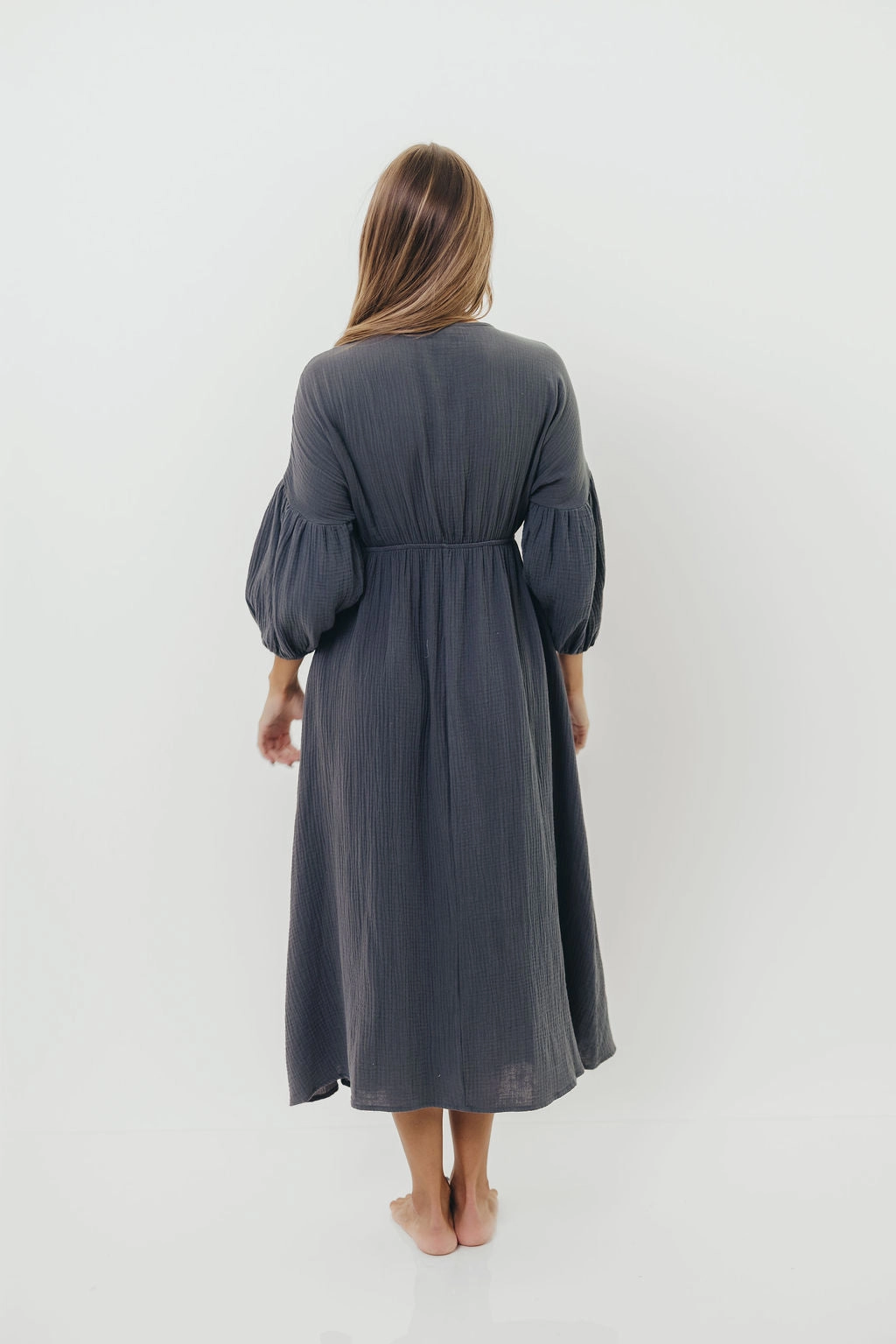 Hunter 100% Cotton Gauze Midi Dress in Dusty Navy - Bump Friendly