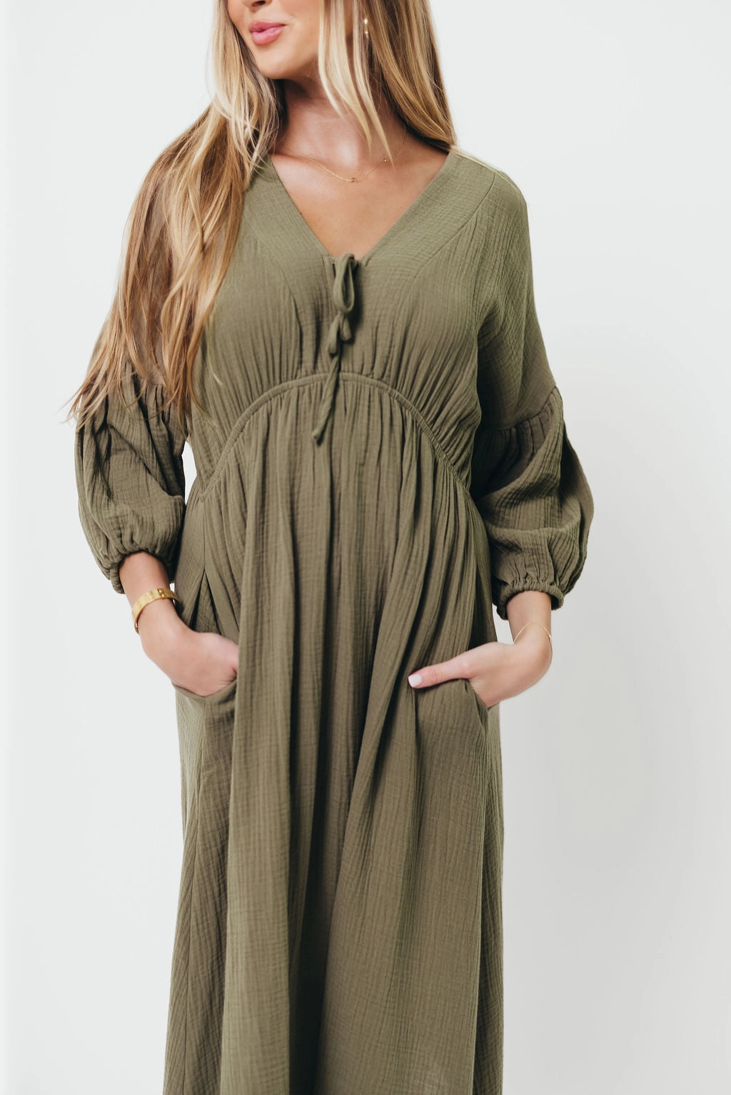 Hunter 100% Cotton Gauze Midi Dress in Green - Bump Friendly