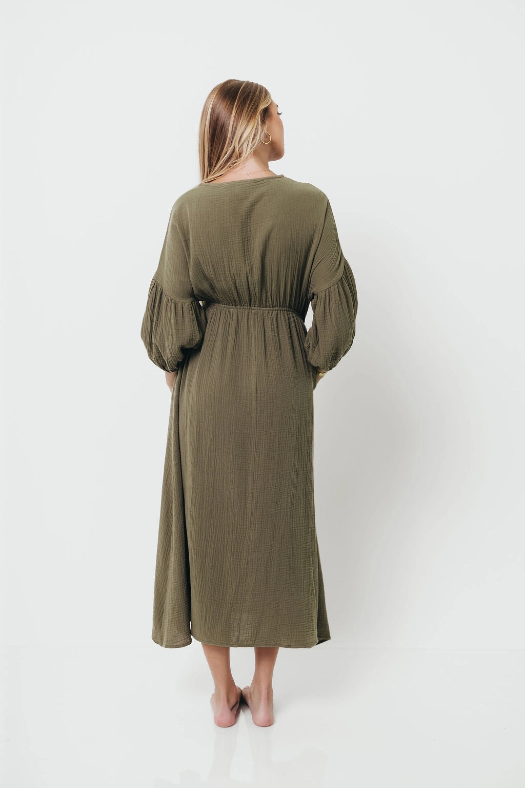 Hunter 100% Cotton Gauze Midi Dress in Green - Bump Friendly