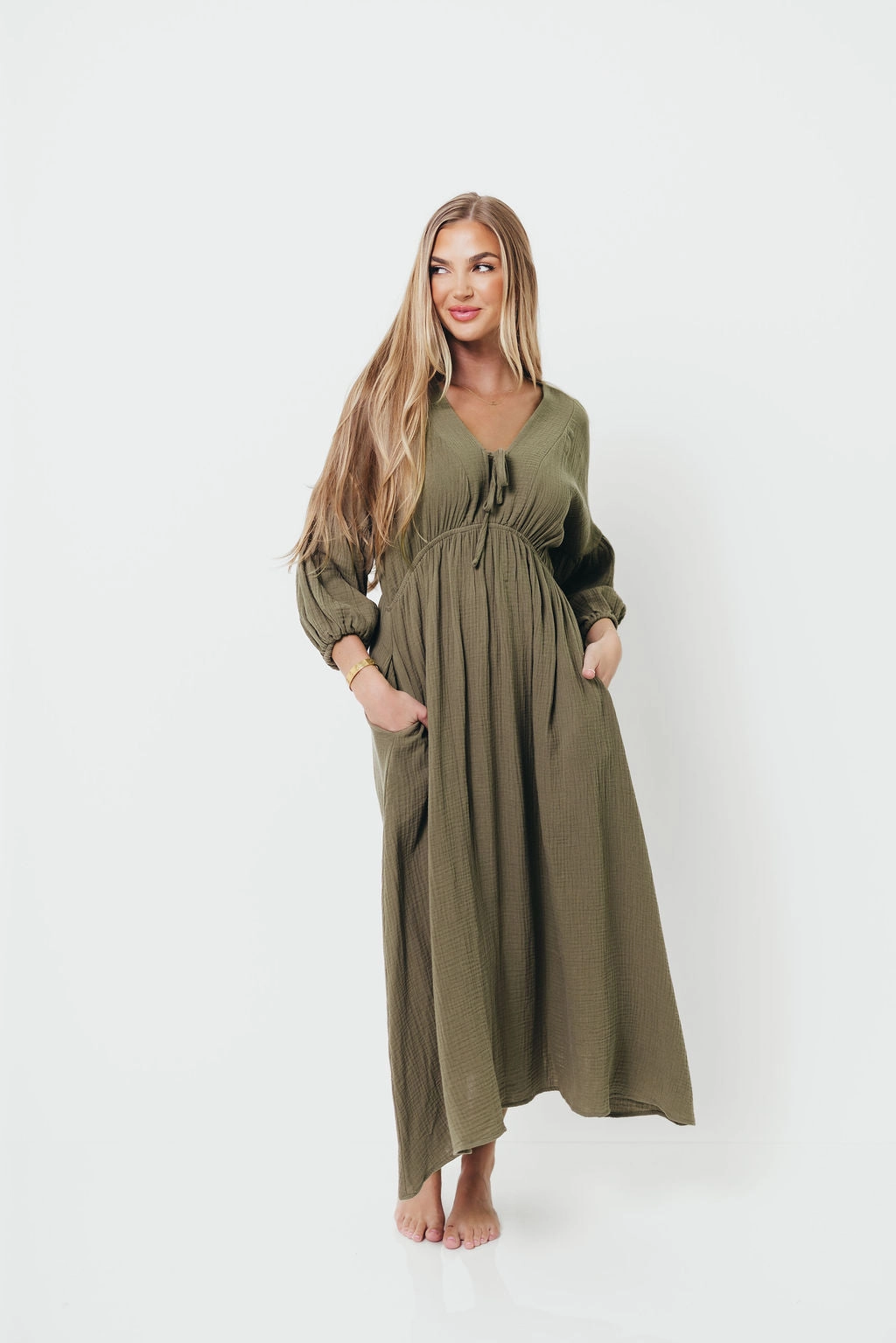 Hunter 100% Cotton Gauze Midi Dress in Green - Bump Friendly