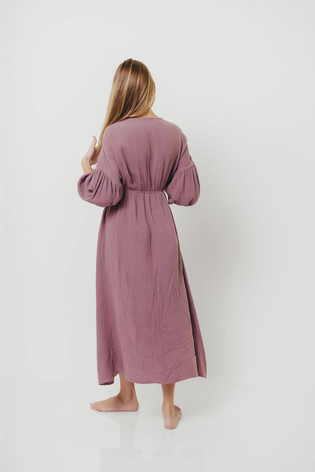 Hunter 100% Cotton Gauze Midi Dress in Smoky Plum - Bump Friendly