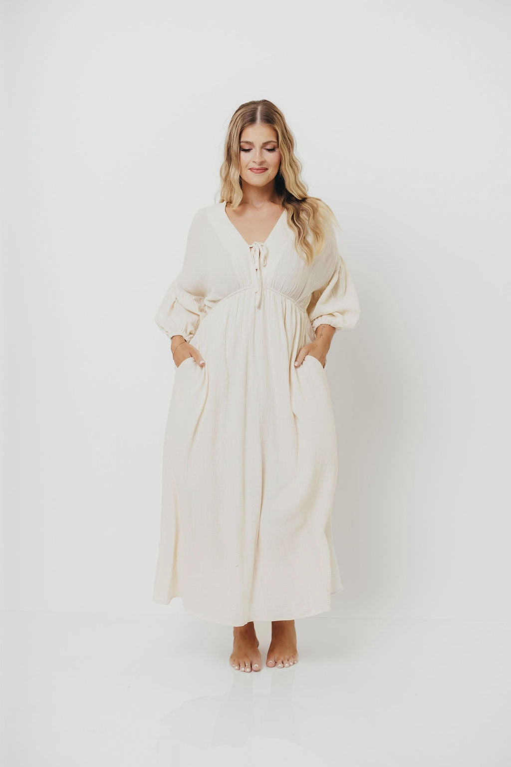 Hunter 100% Cotton Gauze Midi Dress in Soy - Bump Friendly *9/22 PRE-ORDER*