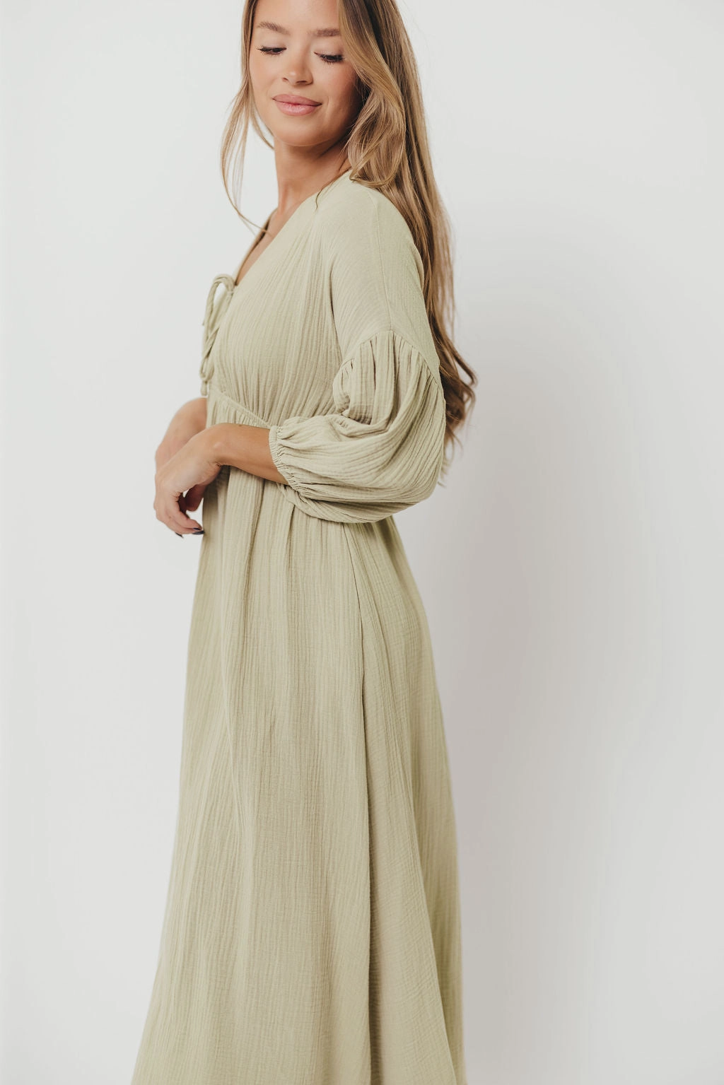 Hunter 100% Cotton Gauze Midi Dress in Thyme - Bump Friendly and Inclusive Sizing *9/22 PRE-ORDER*